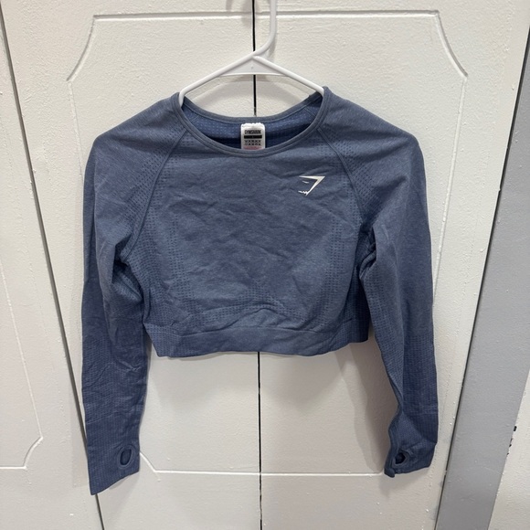 Gymshark Blue Vital Seamless 2.0 Crop Top Long Sleeve - Picture 1 of 8